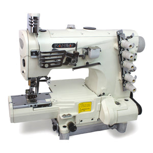 KANSAI SPECIAL NR-9803GA 1/4 3 Needle Cylinderbed Coverstitch Industrial Sewing Machine Assembled with Servo Motor, Fully Submerged Table Setup Included