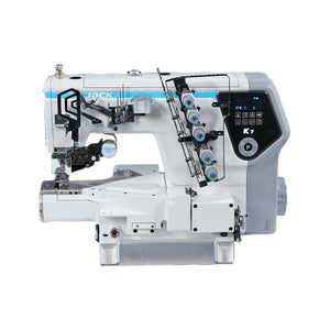 JACK K7-UT-01GBX364 (AI Smart Interlock) Cylinder Bed Intelligent Fabric Adaptation High-Speed Direct Drive 3 Needle Coverstitch with Automatic Thread Trimmer, Presser Foot Lift Complete Assembled with Table and Stand Included
