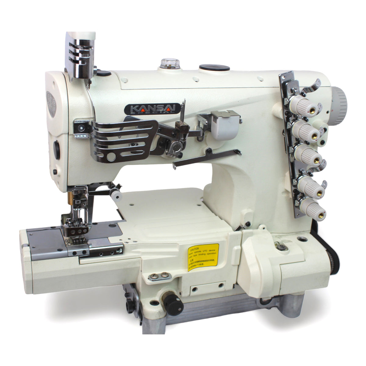 KANSAI SPECIAL NR-9803GMG 1/4 3 Needle Cylinderbed Coverstitch Industrial Sewing Machine Assembled with Servo Motor, Fully Submerged Table Setup Included