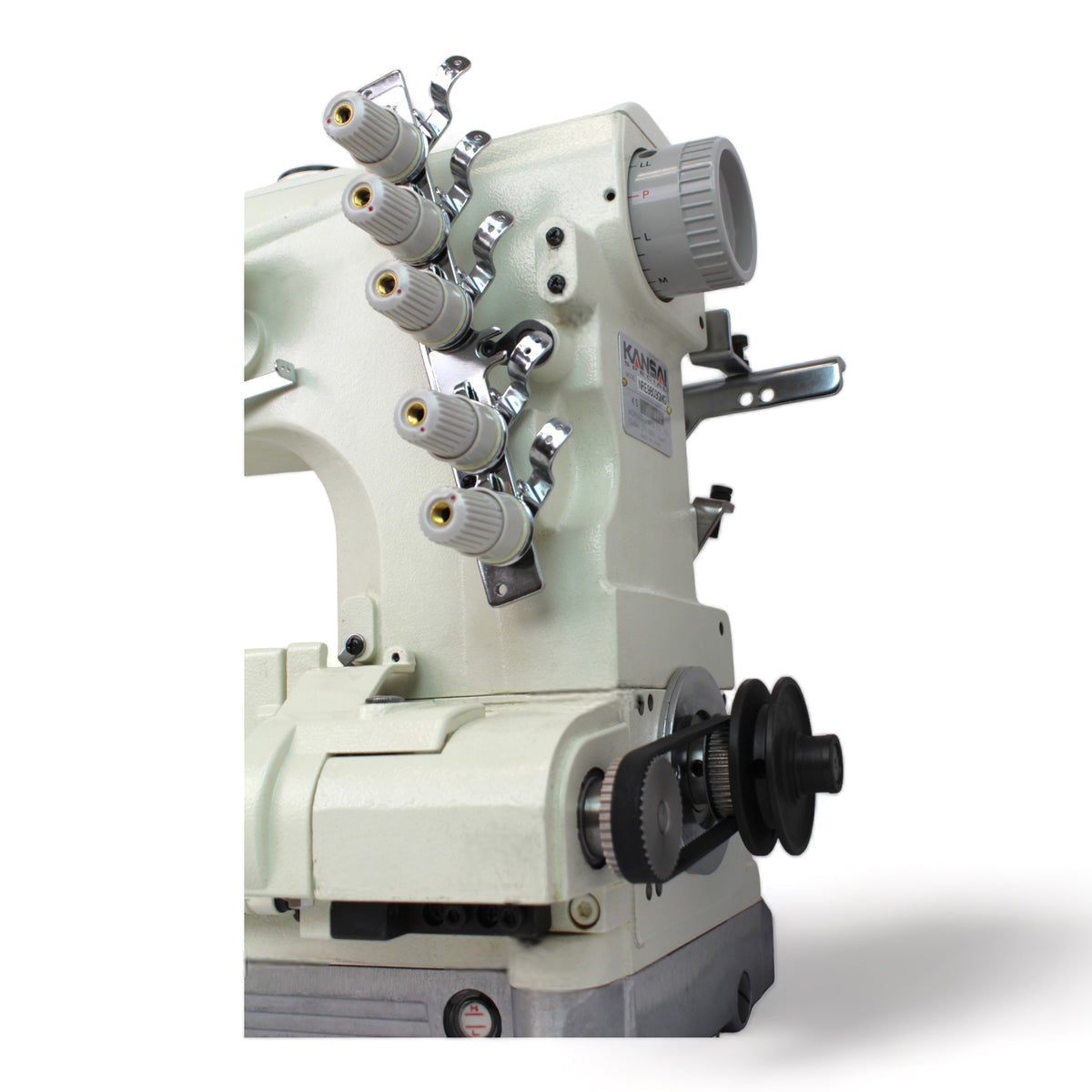 KANSAI SPECIAL NR-9803GMG 1/4 3 Needle Cylinderbed Coverstitch Industrial Sewing Machine Assembled with Servo Motor, Fully Submerged Table Setup Included