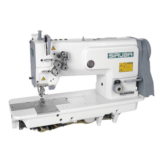 SIRUBA T828-42-064L Twin needle lockstitch sewing machine, needle feed, small bobbin, complete assembled with table and stand included