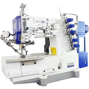 SPEEDWAY SW 562/01CB UTE 3 Needle Flatbed Coverstitch Full Function Industrial Sewing Machine Assembled with Fully Submerged Table and Stand Included With Wheels