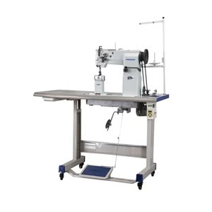 SPEEDWAY SW 82440-2 Post Bed Double Needle Walking Foot 3/8" (10mm) Heavy Duty Unison Feed Walking Foot Sewing Machine Assembled with Servo Motor, Table and Stand Included