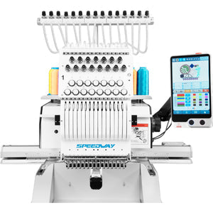 SPEEDWAY BC-1501 15 Needle Computerized Industrial Embroidery Machine 510×400mm (20.08×15.75") Multi-Color High Speed Automatic Thread Trimming and Color Change Touchscreen USB Input Complete with Table and Stand Included