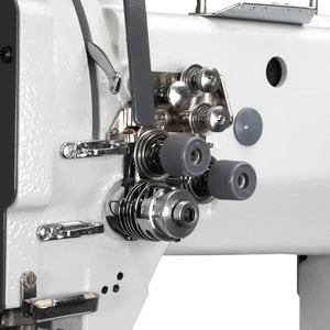SPEEDWAY SW 82440-2 Post Bed Double Needle Walking Foot 3/8" (10mm) Heavy Duty Unison Feed Walking Foot Sewing Machine Assembled with Servo Motor, Table and Stand Included