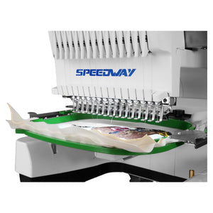 SPEEDWAY® BF-1500 15 Needle Computerized Embroidery Machine 360×200mm (14.2 × 7.9inch) Multi-Color High Speed Automatic Thread Trimming and Color Change Touchscreen USB Input Complete Assembled with Table and Stand Included