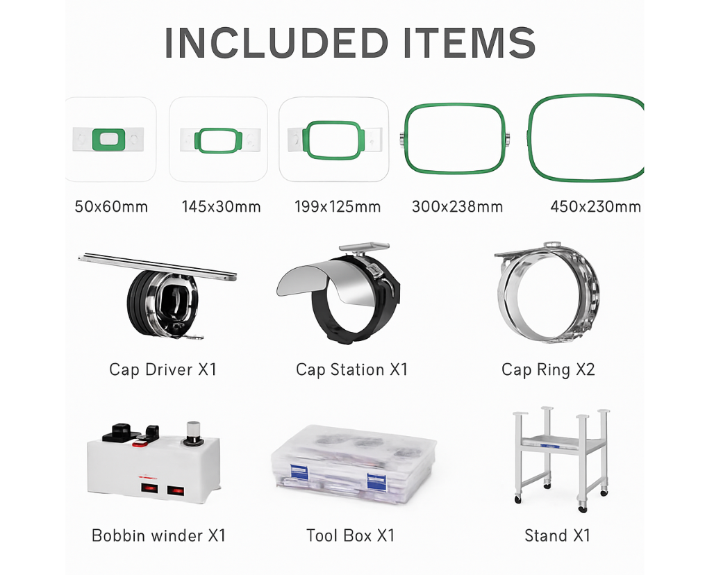 SPEEDWAY® BF-1500 15 Needle Computerized Embroidery Machine 360×200mm (14.2 × 7.9inch) Multi-Color High Speed Automatic Thread Trimming and Color Change Touchscreen USB Input Complete Assembled with Table and Stand Included