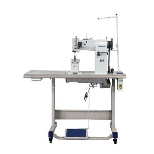 SPEEDWAY SW 82440-2 Post Bed Double Needle Walking Foot 3/8" (10mm) Heavy Duty Unison Feed Walking Foot Sewing Machine Assembled with Servo Motor, Table and Stand Included