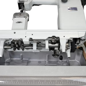 SPEEDWAY SW 82440-2 Post Bed Double Needle Walking Foot 3/8" (10mm) Heavy Duty Unison Feed Walking Foot Sewing Machine Assembled with Servo Motor, Table and Stand Included