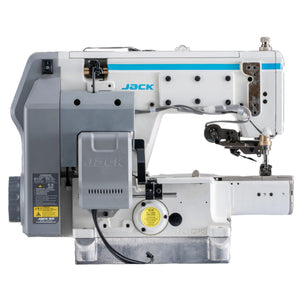 JACK K7-UT-01GBX364 (AI Smart Interlock) Cylinder Bed Intelligent Fabric Adaptation High-Speed Direct Drive 3 Needle Coverstitch with Automatic Thread Trimmer, Presser Foot Lift Complete Assembled with Table and Stand Included