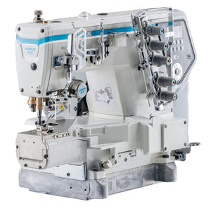 JACK K7-UT-01GBX364 (AI Smart Interlock) Cylinder Bed Intelligent Fabric Adaptation High-Speed Direct Drive 3 Needle Coverstitch with Automatic Thread Trimmer, Presser Foot Lift Complete Assembled with Table and Stand Included