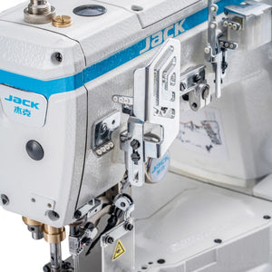 JACK K7-UT-01GBX364 (AI Smart Interlock) Cylinder Bed Intelligent Fabric Adaptation High-Speed Direct Drive 3 Needle Coverstitch with Automatic Thread Trimmer, Presser Foot Lift Complete Assembled with Table and Stand Included