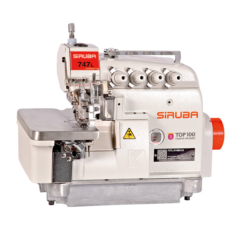 SIRUBA 747L-514M-3-24 4 Thread Overlock Industrial Sewing Machine Assembled with Servo Motor, Fully Submerged Table Setup