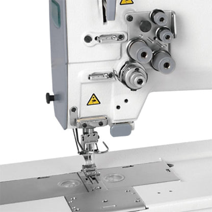 SIRUBA T828-42-064L Double Needle, Needle Feed Lockstitch Industrial Sewing Machine Assembled with Table and Servo Motor Included