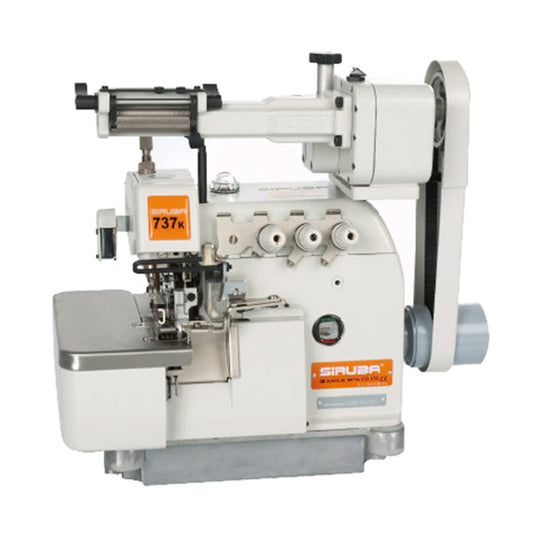 SIRUBA 737K-504M2-04/LFC-3 3 Thread Overlock with Elastic Metering Device Industrial Sewing Machine Assembled with Servo Motor, Fully Submerged Table Setup Included