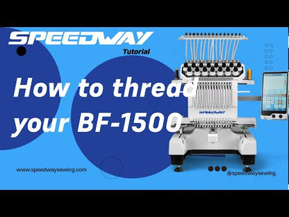 SPEEDWAY® BF-1500 15 Needle Computerized Embroidery Machine 360×200mm (14.2 × 7.9inch) Multi-Color High Speed Automatic Thread Trimming and Color Change Touchscreen USB Input Complete Assembled with Table and Stand Included